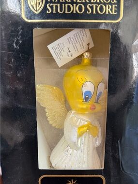 Warner Bros. Tweety Angel Glass Ornament - Yellow, White, Gold